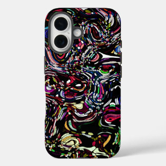Abstract Art Black Swirl Red iPhone 16 Case
