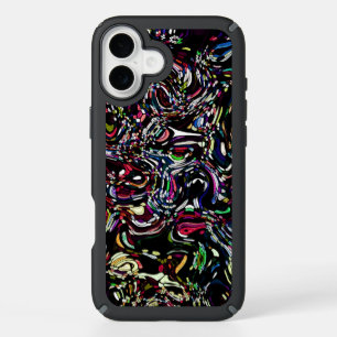 Abstract Art Black Swirl Red iPhone 16 Plus Case