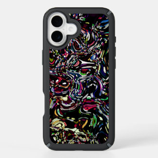Abstract Art Black Swirl Red iPhone 16 Plus Case