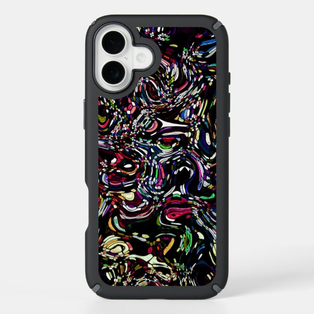 Abstract Art Black Swirl Red Speck iPhone Case (Front)