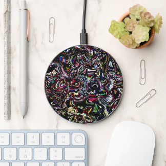 Abstract Art Black Swirl Red Wireless Charger