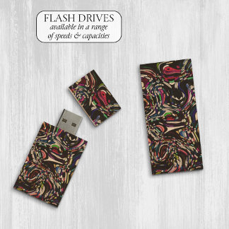 Abstract Art Black Swirl Red Wood Flash Drive