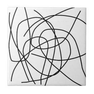 Abstract Art Black White Drawing Lines Minimalism Ceramic Tile