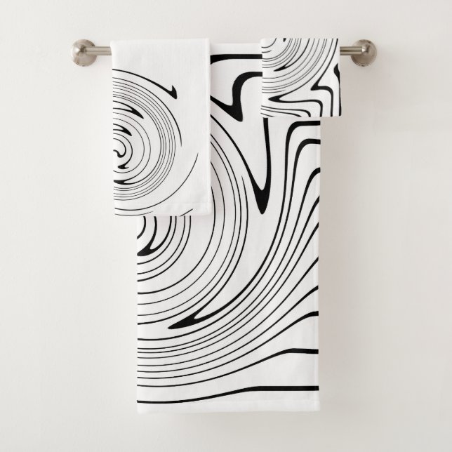 Abstract Art Black White Lines Twirl Minimalism Bath Towel Set (Insitu)