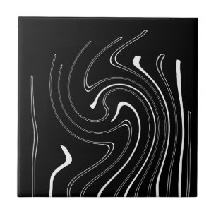 Abstract Art Black White Lines Twirl Minimalism Ce Ceramic Tile