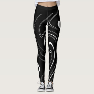 Abstract Art Black White Lines Twirl Minimalism Le Leggings