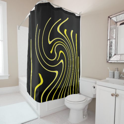 Abstract Art Black White Yellow Lines Minimalism Shower Curtain