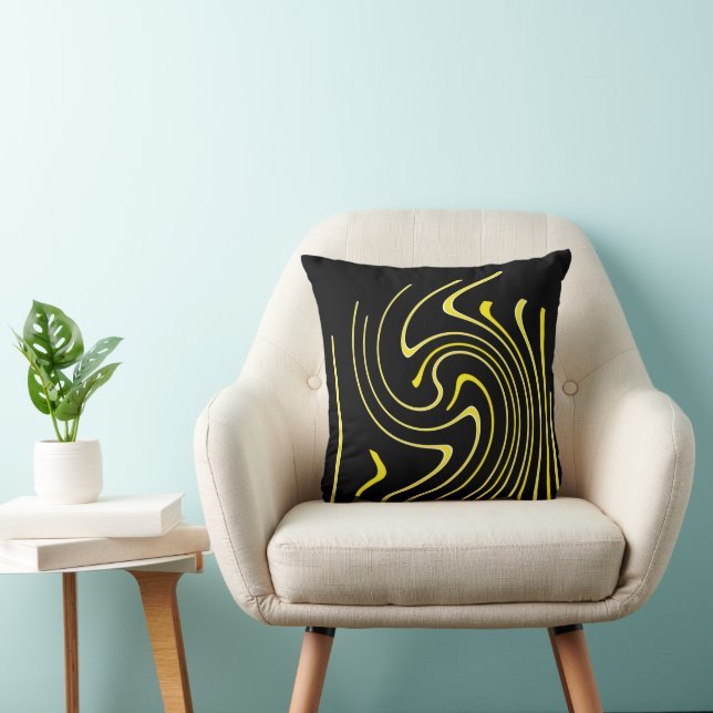 Abstract Art Black White Yellow Lines Minimalism Throw Pillow (Chair)