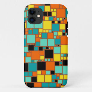 Abstract Art Black Yellow Orange Blue Squares iPhone 11 Case
