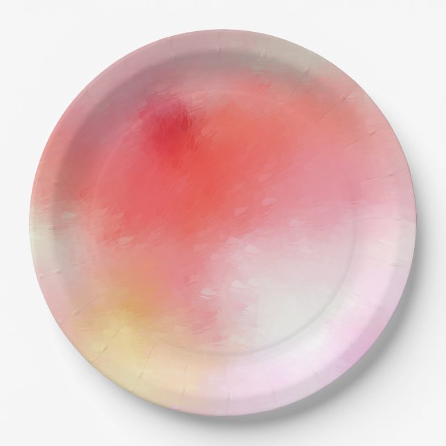 Abstract Art Blank Template Pink Red Orange Yellow Paper Plates (Front)