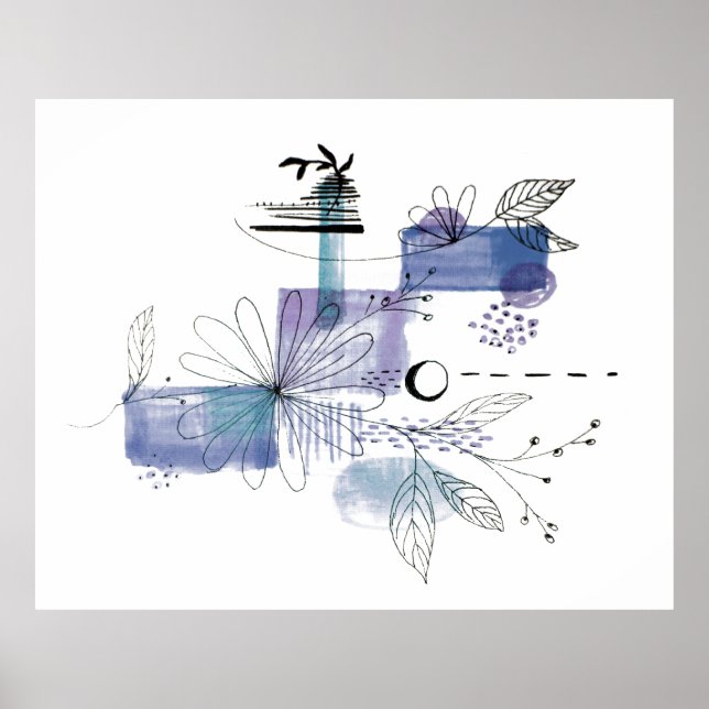 Abstract Art Blue and Gray Fog Poster (Front)