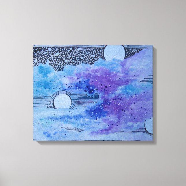 Abstract Art Blue Pink and Grey Planet Space Canvas Print (Front)