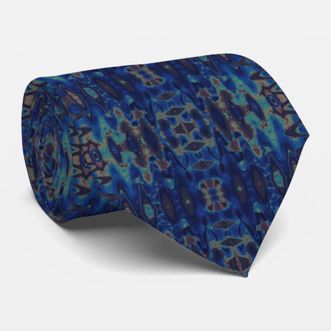 Abstract Art Blue Sine Waves Pattern Neck Tie (Rolled)