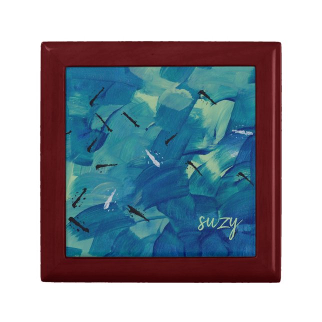 Abstract Art Blue Teal Jewelry Box (Front)