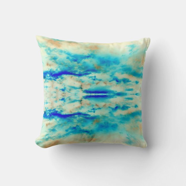 Abstract art blue turquoise aqua cream pillow (Front)