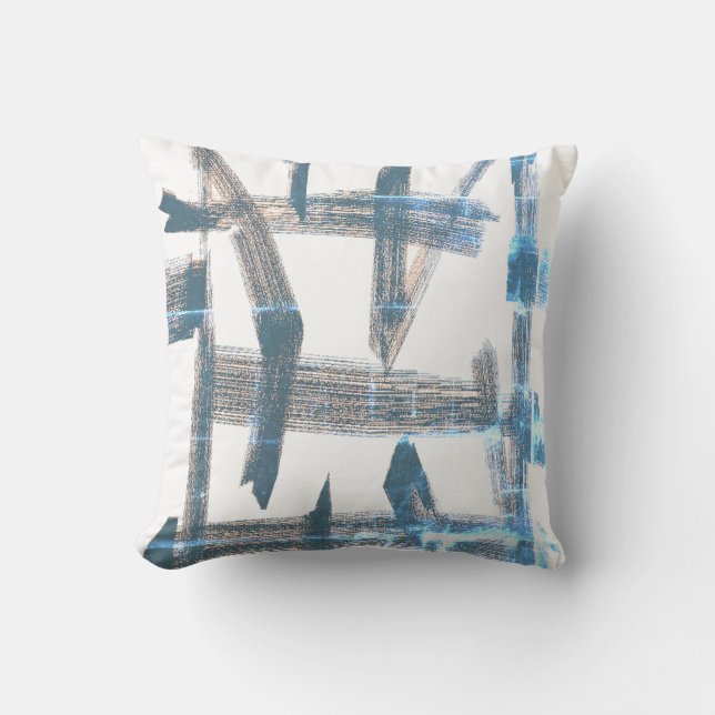 Abstract Art Blue Washed Off Throw Pillow Cushion (Front)