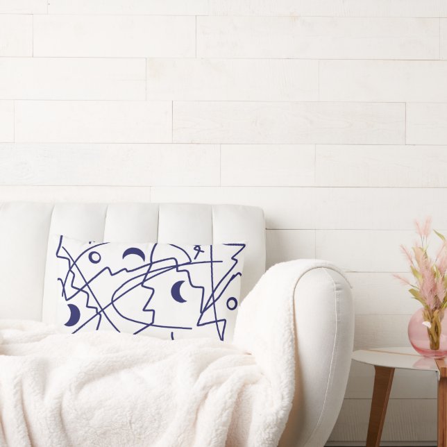 Abstract Art Blue White Line Circles Minimalism Lumbar Pillow (Couch)