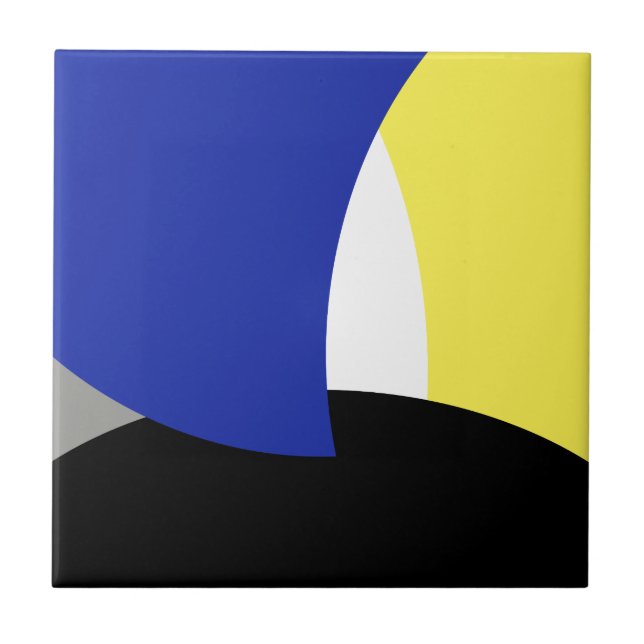 Abstract Art Blue Yellow Ceramic Tile (Front)