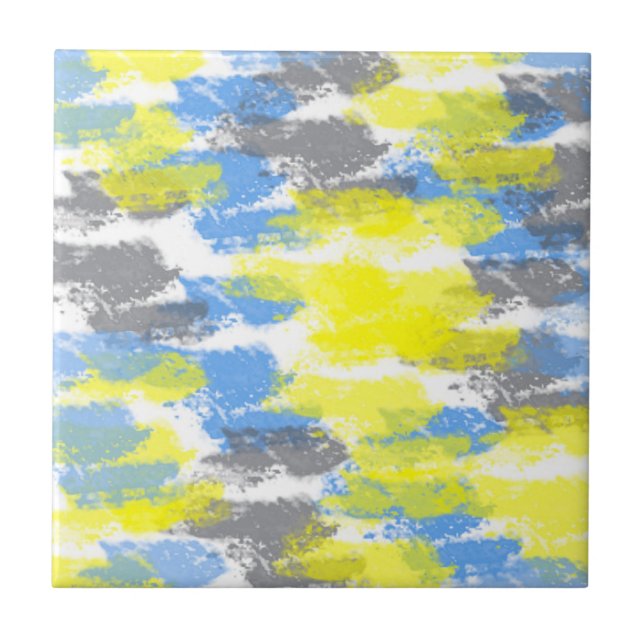 Abstract Art Blue Yellow Grey White Minimalism Ceramic Tile (Front)