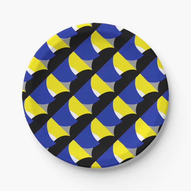 Abstract Art Blue Yellow Paper Plates (Front)