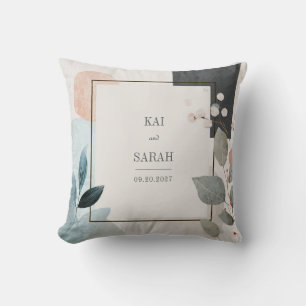Abstract Art Botanical Dusty Rose and Slate Modern Throw Pillow