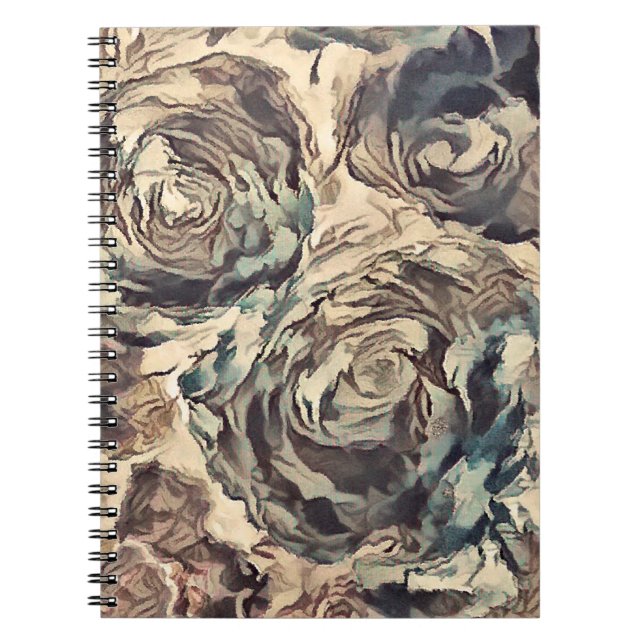 Abstract art brush textured roses print brown beig notebook (Front)