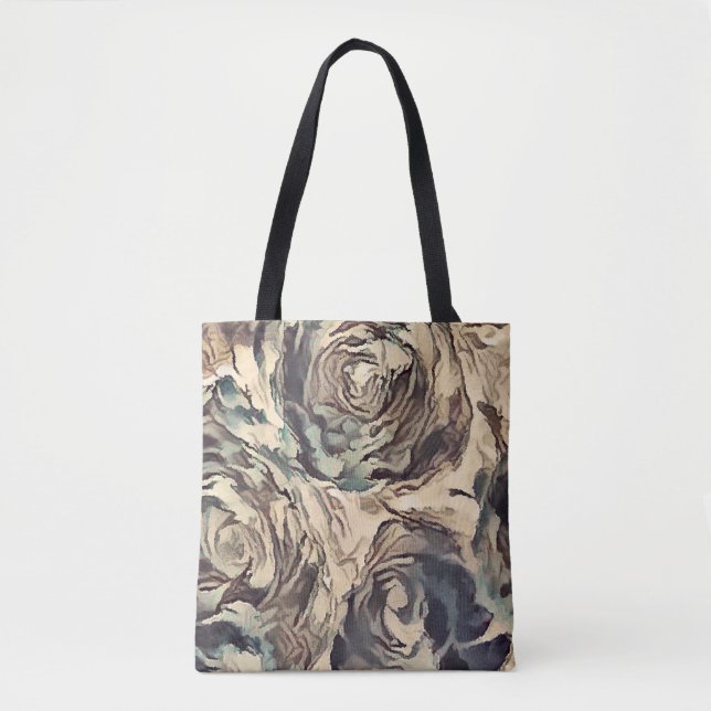 Abstract art brush textured roses print brown beig tote bag (Front)
