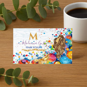 Abstract Art Bubbles Golden Monogram Hair Stylist Business Card