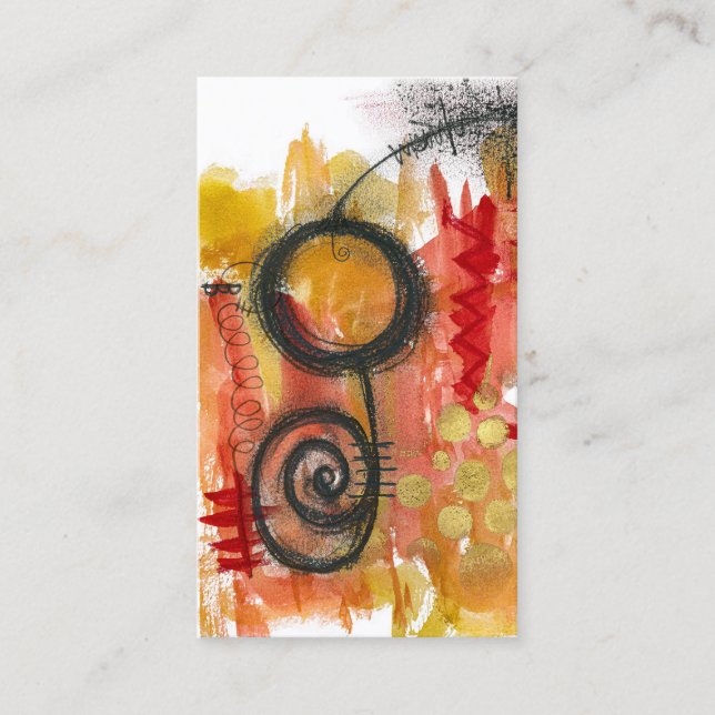Abstract Art Business Cards - Red Gold Black White (Front)