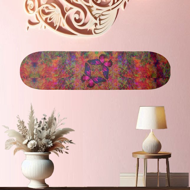 Abstract Art Butterfly Fantasy Pink Fuchsia Decor Skateboard (Abstract Art Butterfly Fantasy Pink Fuchsia Decor Skateboard)