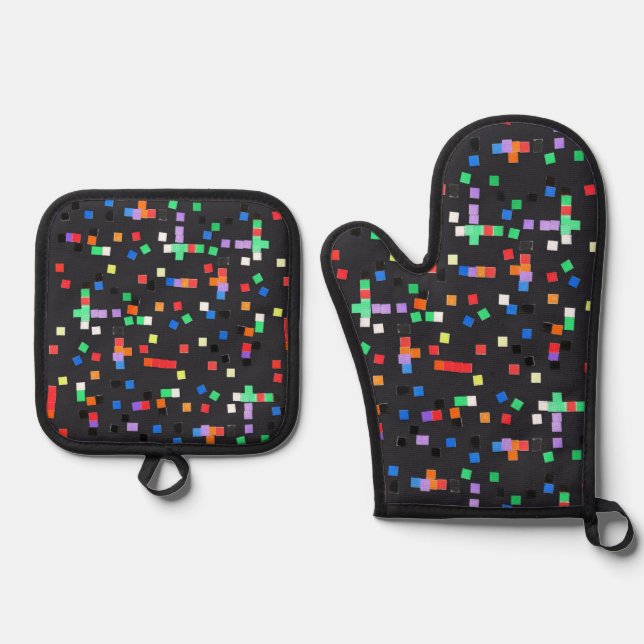 Abstract "Art by Kids" Oven Mitt & Pot Holder Set (Front)