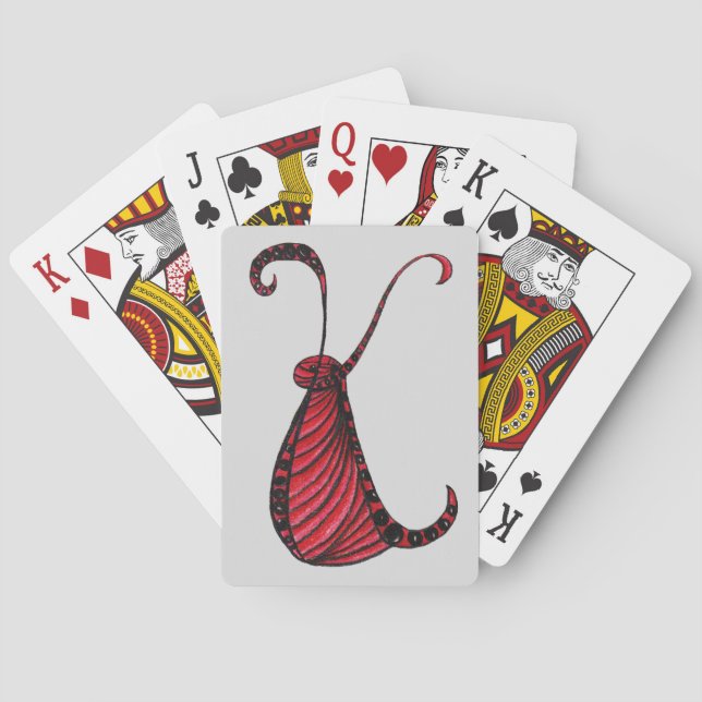 Abstract Art Cartoon Creature Letter K Monogram Poker Cards (Back)