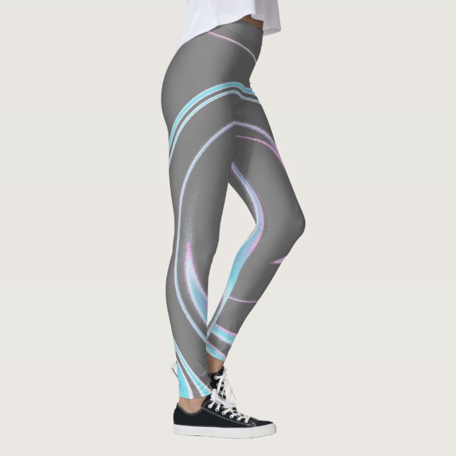 Abstract Art Charcoal Grey Blue White Minimalism Leggings (Right)