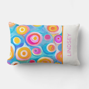 Abstract Art Circles Bright Colors Modern NAME Fun Lumbar Pillow