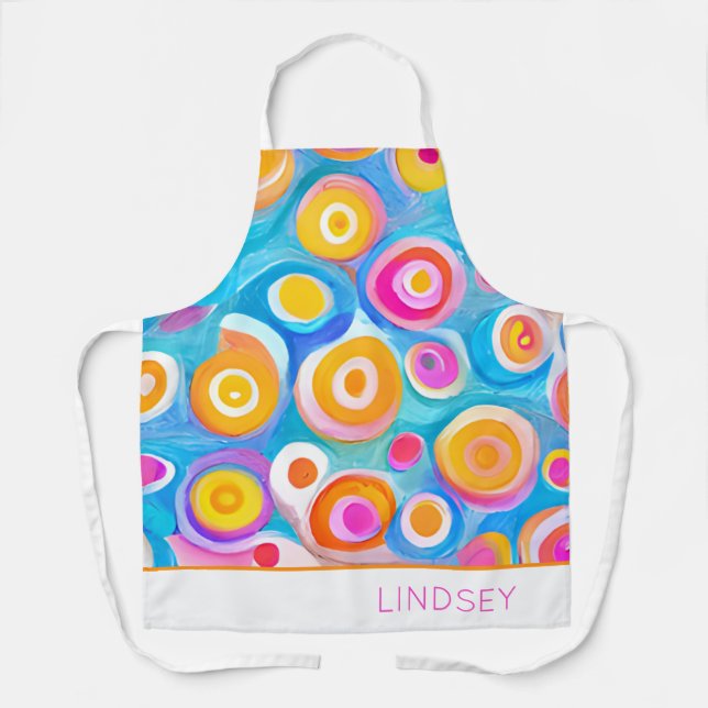 Abstract Art Circles NAME Colorful Kitchen Fun Apron (Front)