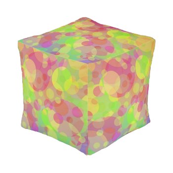 Abstract Art Circles Pink Yellow Green Pouf by MHDesignStudio at Zazzle