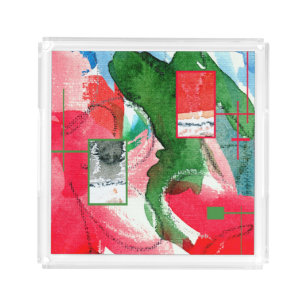 abstract art collage, mixed media and watercolor 2 acrylic tray
