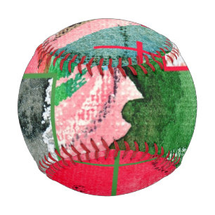 abstract art collage, mixed media and watercolor 2 baseball