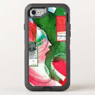 abstract art collage, mixed media and watercolor 2 OtterBox defender iPhone SE/8/7 case