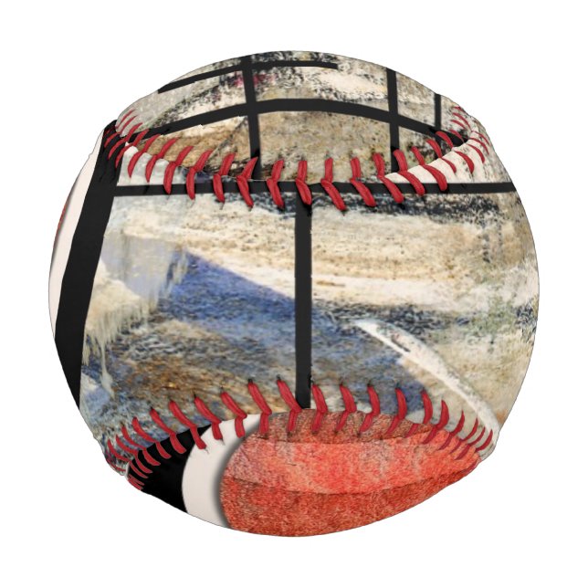abstract art collage, mixed media and watercolor 3 baseball (Front)