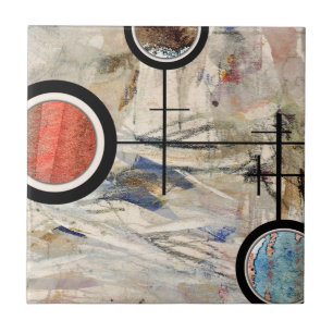 abstract art collage, mixed media and watercolor 3 ceramic tile