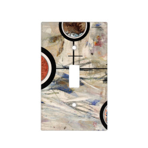 abstract art collage, mixed media and watercolor 3 light switch cover