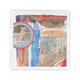 abstract art collage, mixed media and watercolor 5 acrylic tray