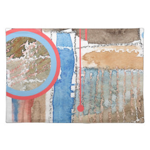 abstract art collage, mixed media and watercolor 5 cloth placemat