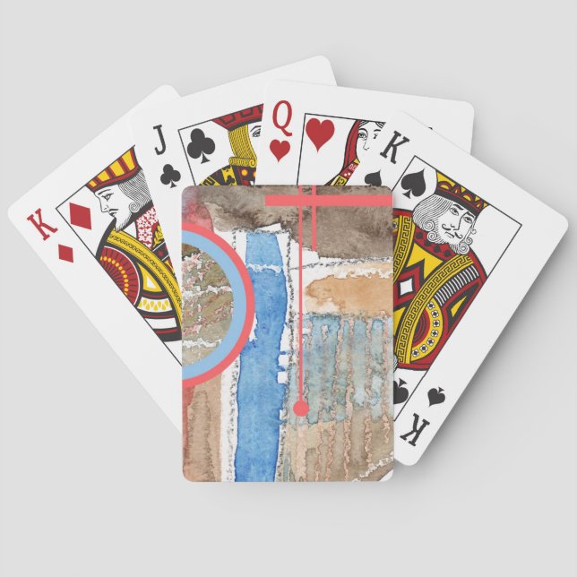 abstract art collage, mixed media and watercolor 5 poker cards (Back)