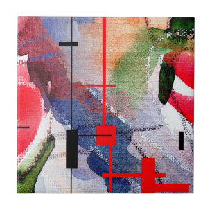 abstract art collage, mixed media and watercolor ceramic tile