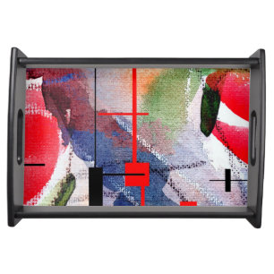 abstract art collage, mixed media and watercolor serving tray