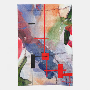 abstract art collage, mixed media and watercolor towel