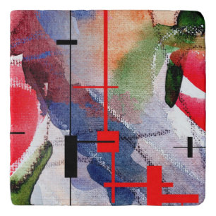 abstract art collage, mixed media and watercolor trivet