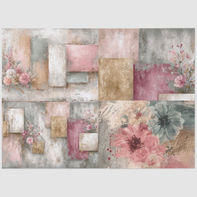 Abstract Art College Distressed Florals Decoupage Tissue Paper (Front)